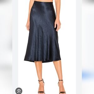 Vince Satin Navy Midi A-Line Skirt. Size S
